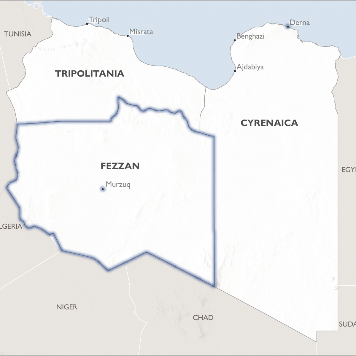 Libya Map highlighting the Fezzan region.