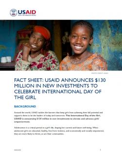 Fact Sheet: USAID Announces $130 Million in New Investments to Celebrate International Day of the Girl