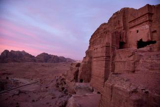 Tombs carved into the rock walls of Petra in the southern Ma’an district, Jordan.
