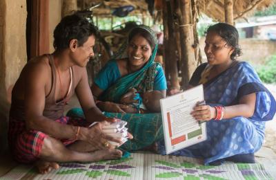 India/ Uttampur, Odisha: Pratap Patra and his wife Jyoti Rani Patri listen carefully as their Community Health Worker talks about the advantages and expected side effects of the POP- a modern contraceptive method and all the other methods of family planning available in the FP basket.