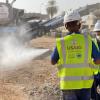 USAID provided a machine that turns rubble into building materials for a community devestated by conflict in Libya.