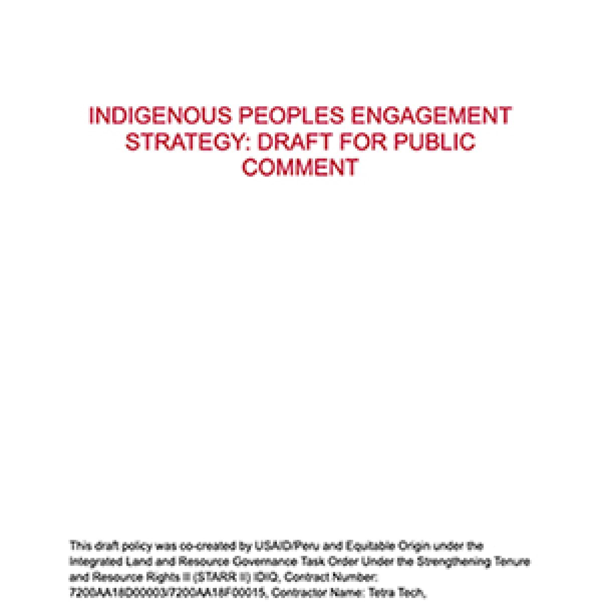 Cover for the Indigenous Peoples Engagement Strategy: Draft for public comment