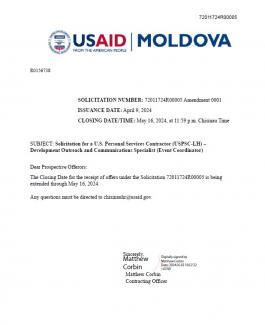 Cover USAID Moldova DOC Specialist - Amendment 0001