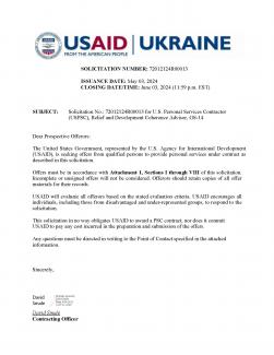 USAID/Ukraine Solicitation for a Relief and Development Coherence Advisor, GS-14