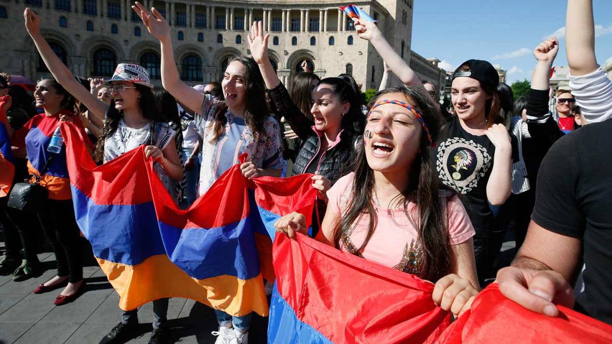 Armenian youth conduct peaceful protests in the April/May 2018 velvet revolution. 