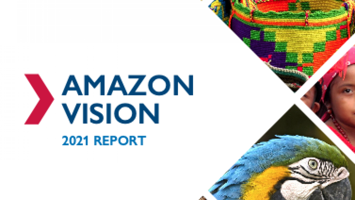 Cover for the amazon vision report. It shows a parrot and products from the Amazon
