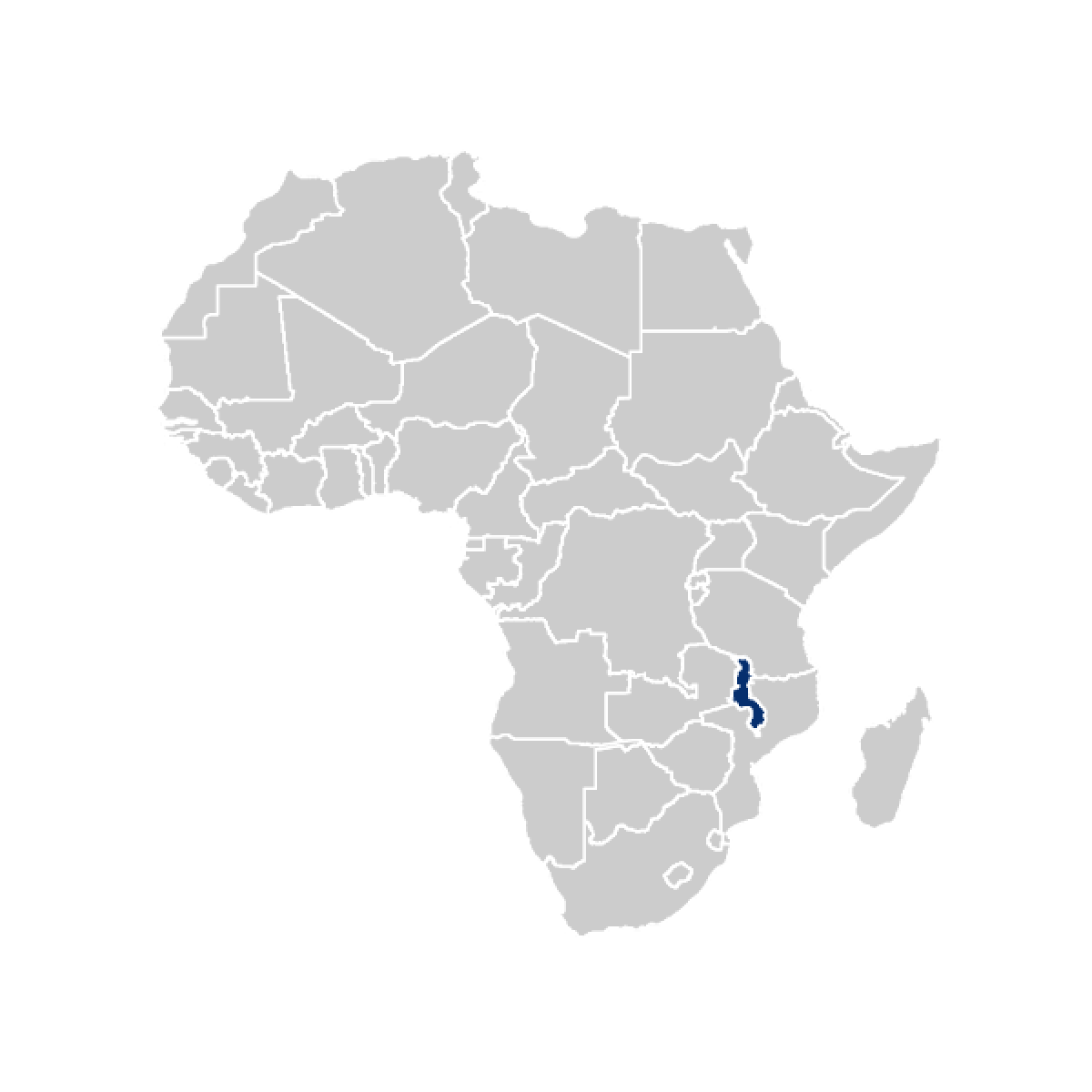 Malawi highlighted in map of Africa