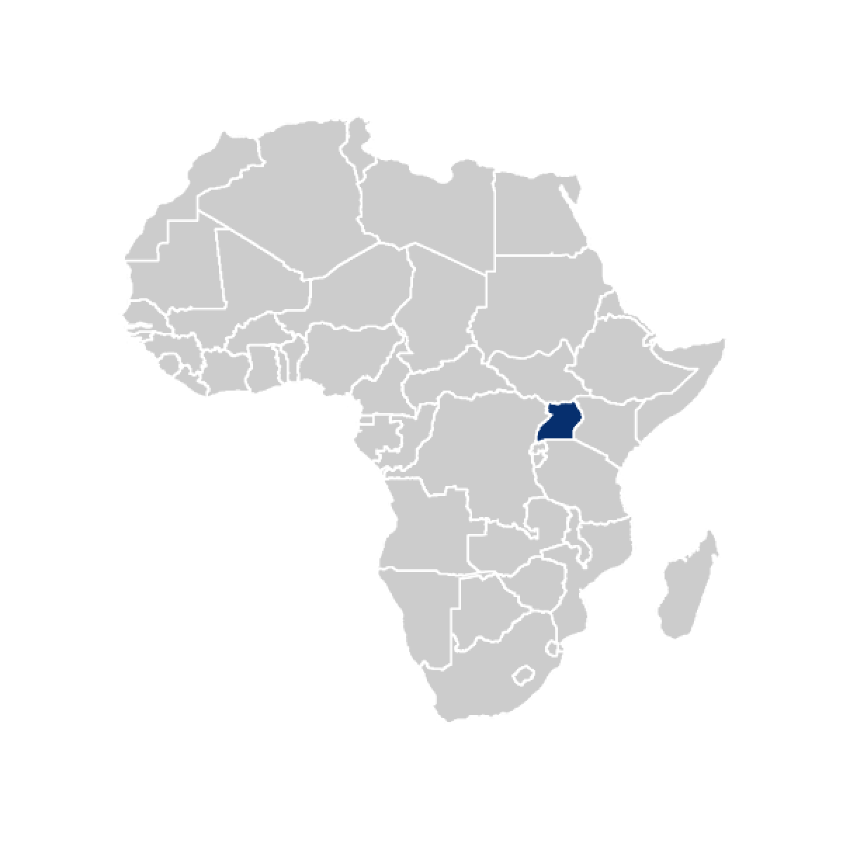 Uganda highlighted on Africa map