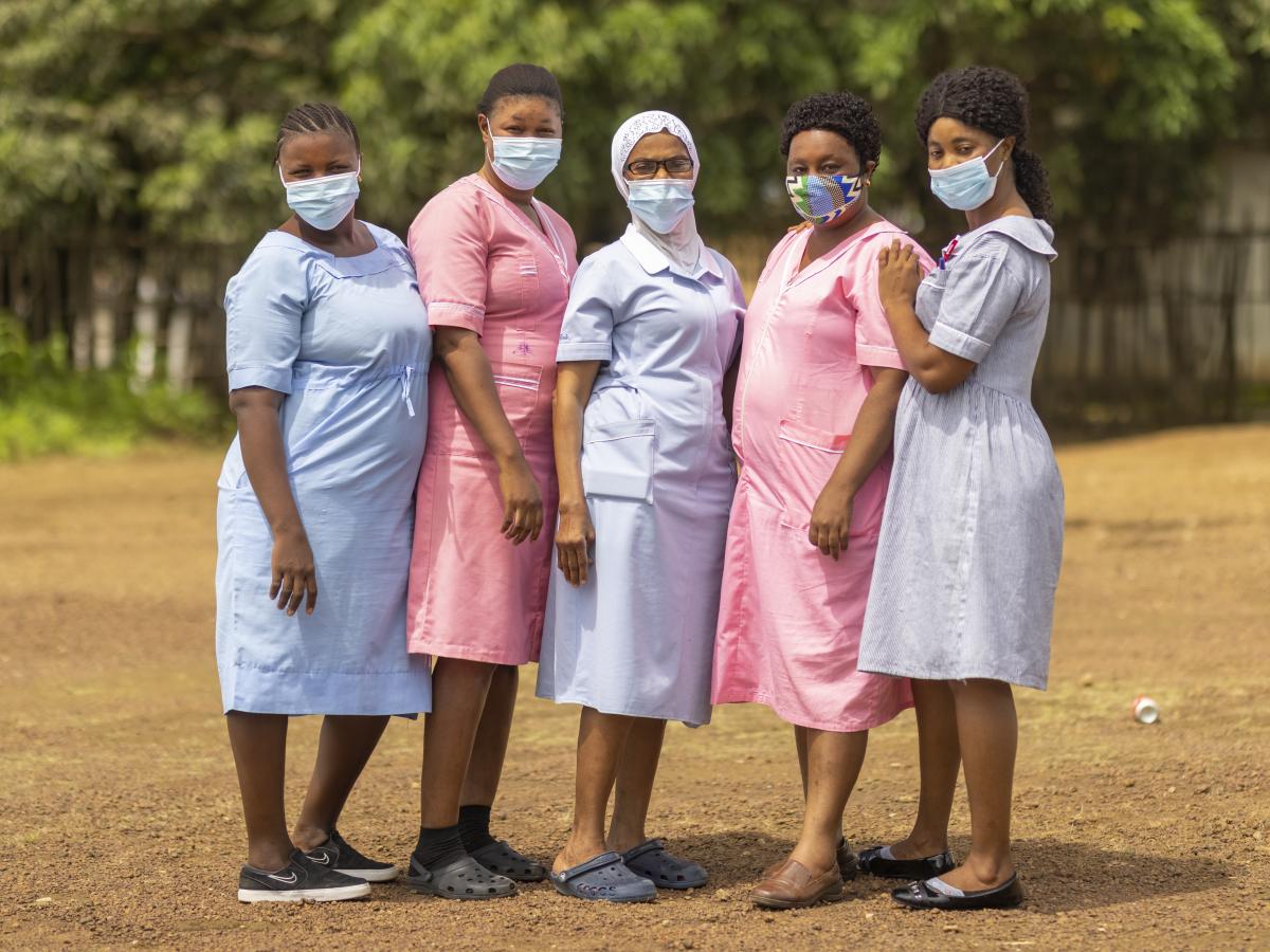 Nurses at New Maforki Health Centre in Port Loko, Sierra Leone on 10th August 2021.