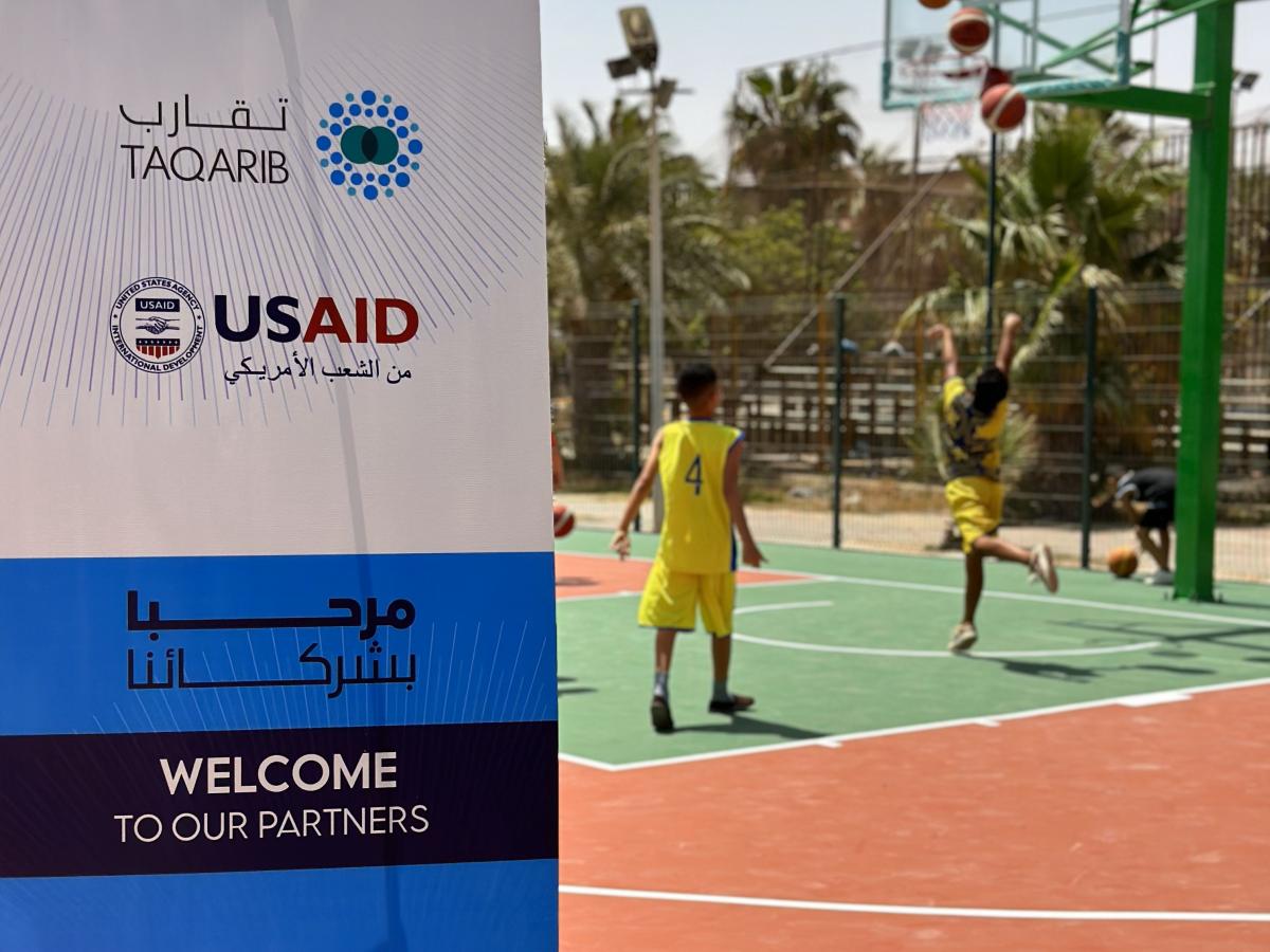USAID refurbishes a basket ball and sports complex in Zwara, Libya to give children a safe place to play. 