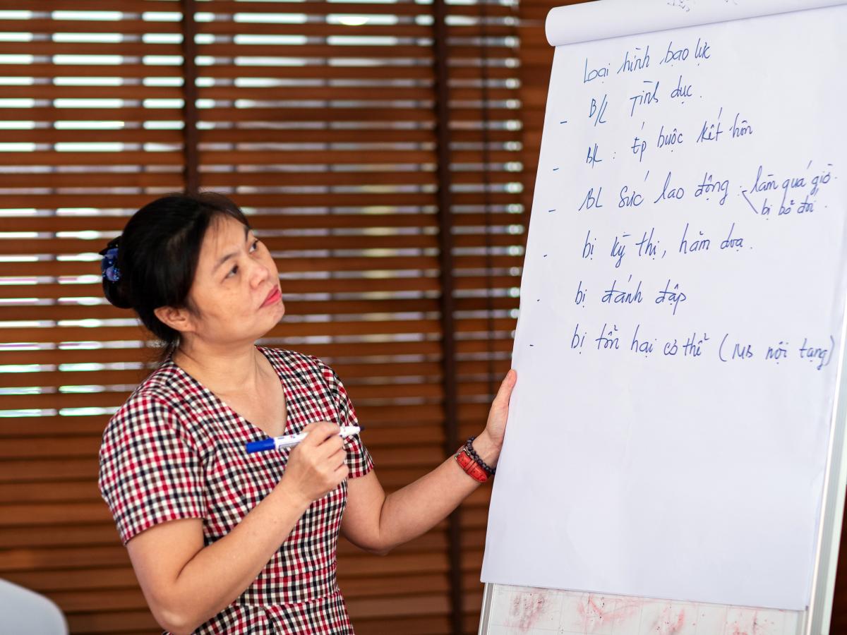 Hoang Thanh giving a training for other social workers. 