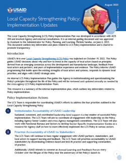 Cover for Local Capacity Strengthening Policy Implementation Updates – August 2023