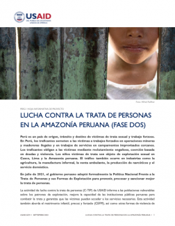 Portada de la hoja informativa de proyecto Lucha contra la Trata de Personas en la Amazonía Peruana