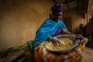 Hapstau Ka uses fortified flour for her Senagalese dishes and trains other mothers about a broad range of products that are needed to enhance the health of her community. 