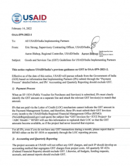 Goods and Services Tax (GST) Guidelines for USAID/India Implementing Partners 