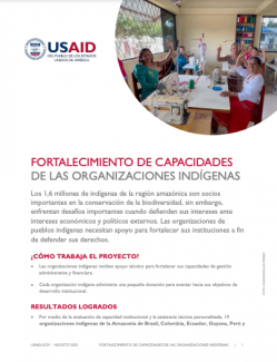 Portada de la hoja informativa de la actividad Fortalecimiento de capacidades de las organizaciones indígenas