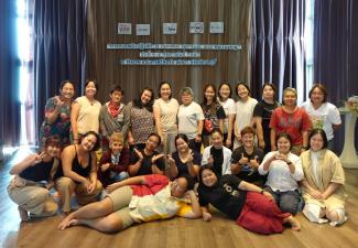 A group of female peacebuilders completing workshops on feminism and wellbeing and spiritual feminism and women’s spirituality organized by Thissadee Sawangying in Thailand, in February 2024.