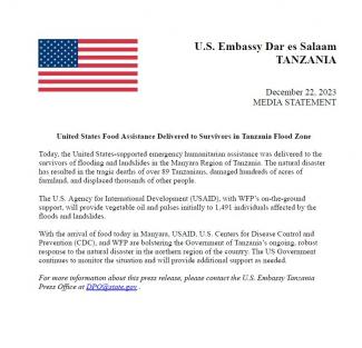 United States Food Assistance Delivered to Survivors in Tanzania Flood Zone