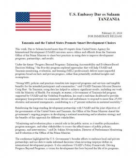 Tanzania and the United States Promote Smart Development Choices