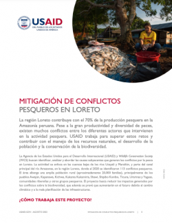 Portada de la hoja informativa sobre la actividad de mitigación de conflictos pesqueros en Loreto