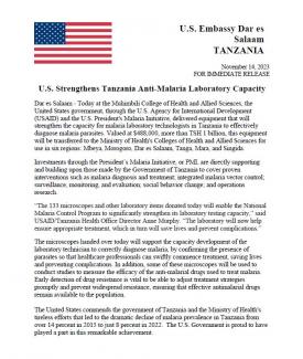 U.S. Strengthens Tanzania Anti-Malaria Laboratory Capacity