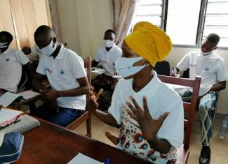 REWARD II electoral security grantees hold a 'Youth Pools for Peace' training in Bonou, Benin. 