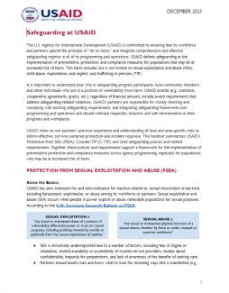 First page of handout detailing USAID safeguarding considerations