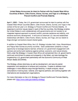 Press Release for Global Fragility Act