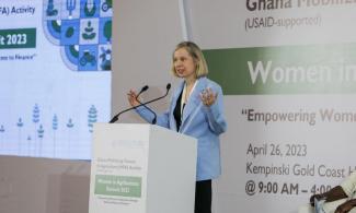 USAID Mission Director Kimberly Rosen delivering remarks at the event