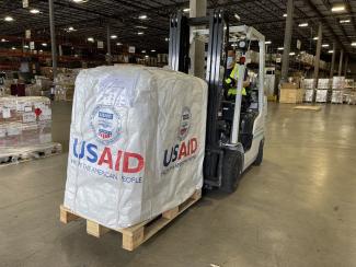 USAID relief supplies are loaded at the USAID Bureau for Humanitarian Assistance warehouse in Miami, Florida to be airlifted to Port-au-Prince, Haiti. Photo Credit: Ceva Logistics