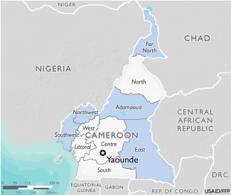 Map of Cameroon showing 10 regions