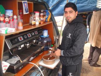A beneficiary from Tyre who runs a coffee stand on the side of the highway purchased a coffee machine to improve his business. “My business is currently in a state of growth thanks to the USAID microfinance program.”