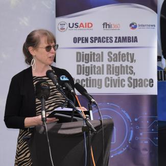 USAID Mission Director, Sheryl Stumbras, speaks at the USAID Radio Equipment Handover Event