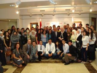 Students and faculty from the Lebanese American University with Ambassador Maura Connelly during a reception to honor scholarship recipients.