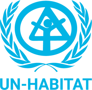 UN Habitat Logo graphic of person in a circle and triangle with two laurel leaves on each side