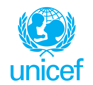UNICEF logo - graphic of parent and child in front of the world and two laurel branches on each side