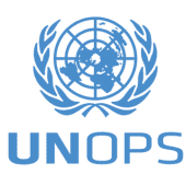UNOPS logo - graphic of world map with two laurel leaves on both sides