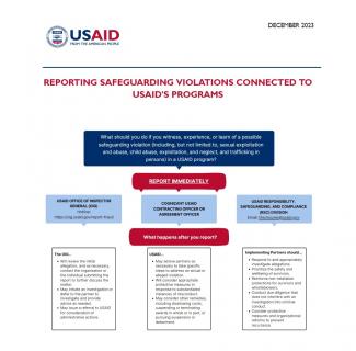 Flowchart describing the process for reporting safeguarding violations connected to USAID-funded programming