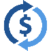 Blue USD symbol with two blue arrows circling it. 