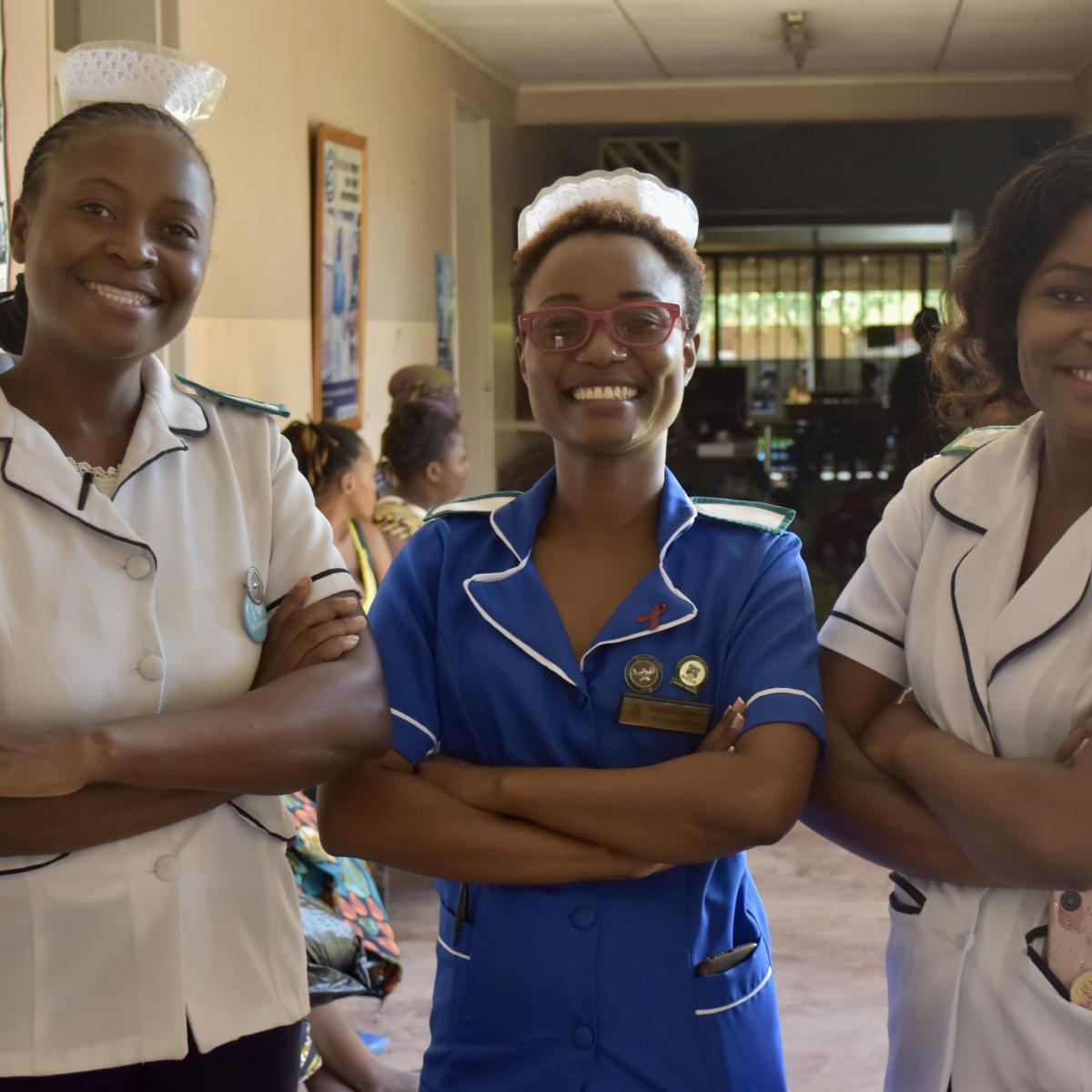 (From left) Nolia, Temweka, and Joyce represent three of Lilongwe District Hospital’s nurse leaders. USAID/Cassie Vasiloff