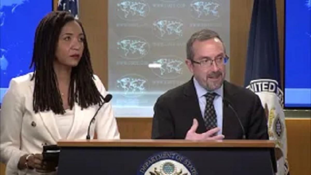 Deputy Administrator Paloma Adams-Allen and Under Secretary John Bass at Department of State Press Briefing