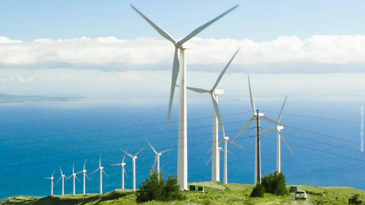 Wind farm on the island of Maui, Hawaii