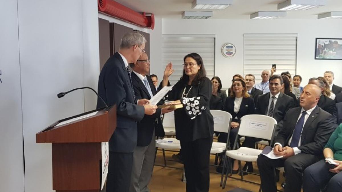 USAID Kosovo Swearing in Ceremony: Ambassador Delawie administers the Oath of Office