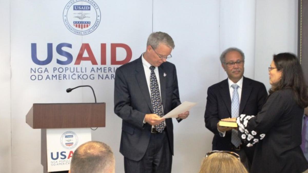 USAID Kosovo Swearing in Ceremony: US Ambassador to Kosovo reading the Oath of Office