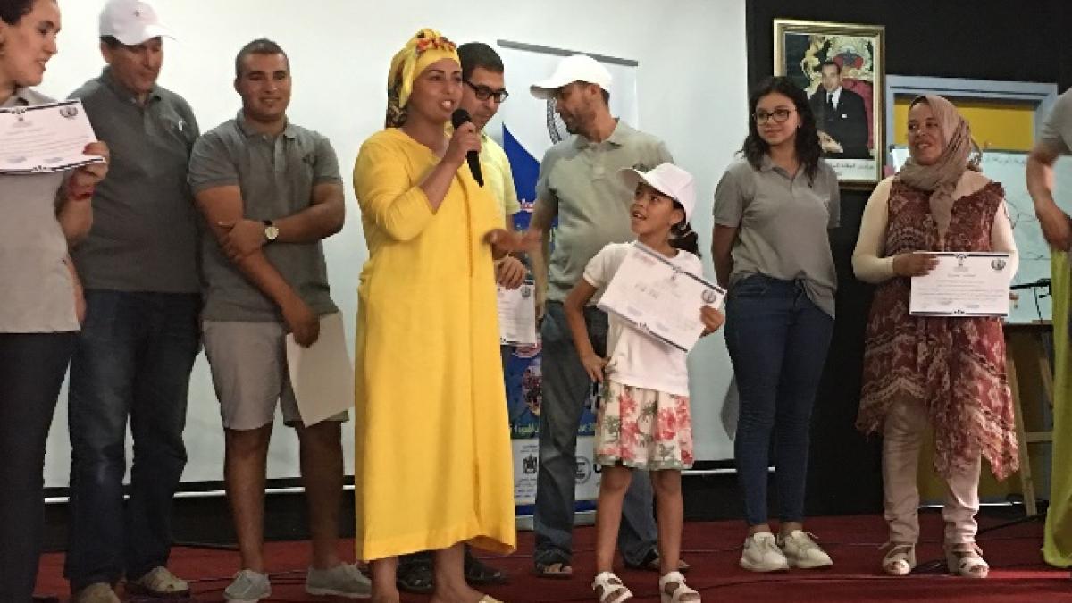 Malak and her mother Naima at the closing ceremony for the Summer Reading Program in Temara