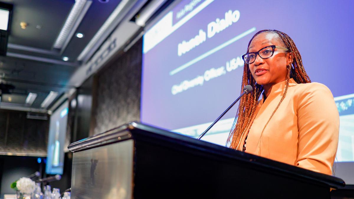 Neneh Diallo delivering remarks at the USAID Asia Regional Overseas Small Business Conference