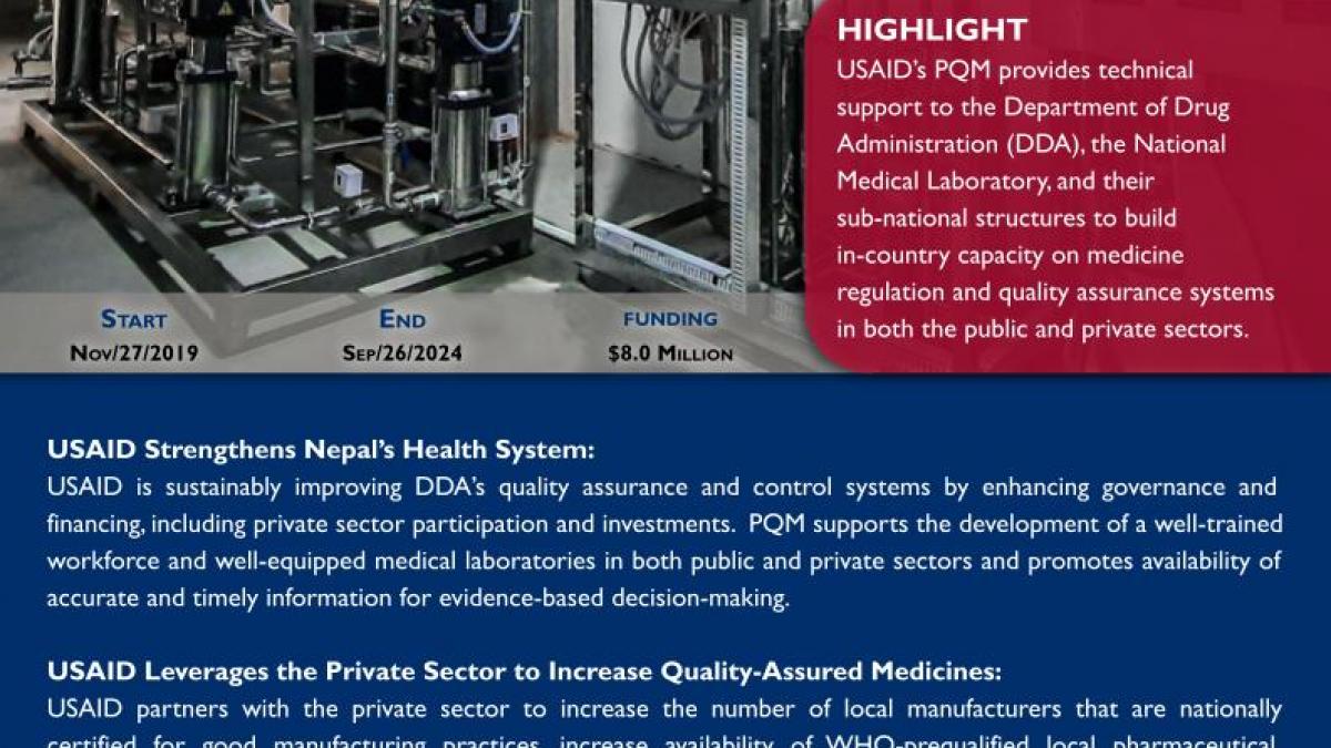 Nepal Snapshot HO 11 Promoting the Quality of Medicines Plus (PQM+)
