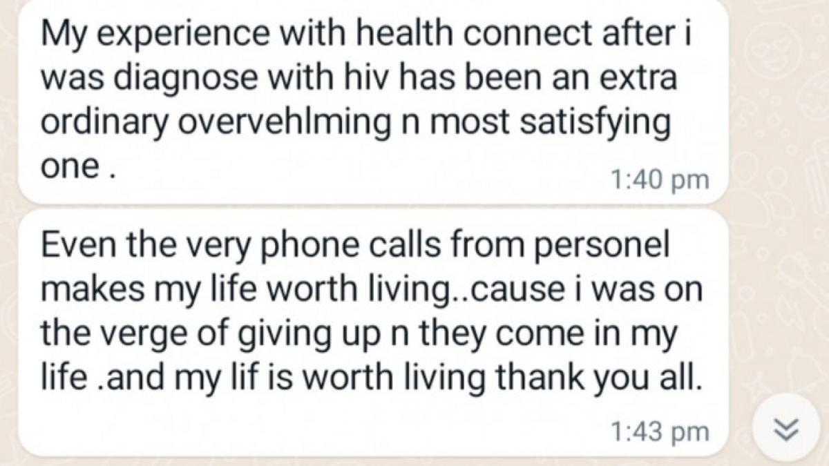 A text message from a Health Connect Jamaica client.