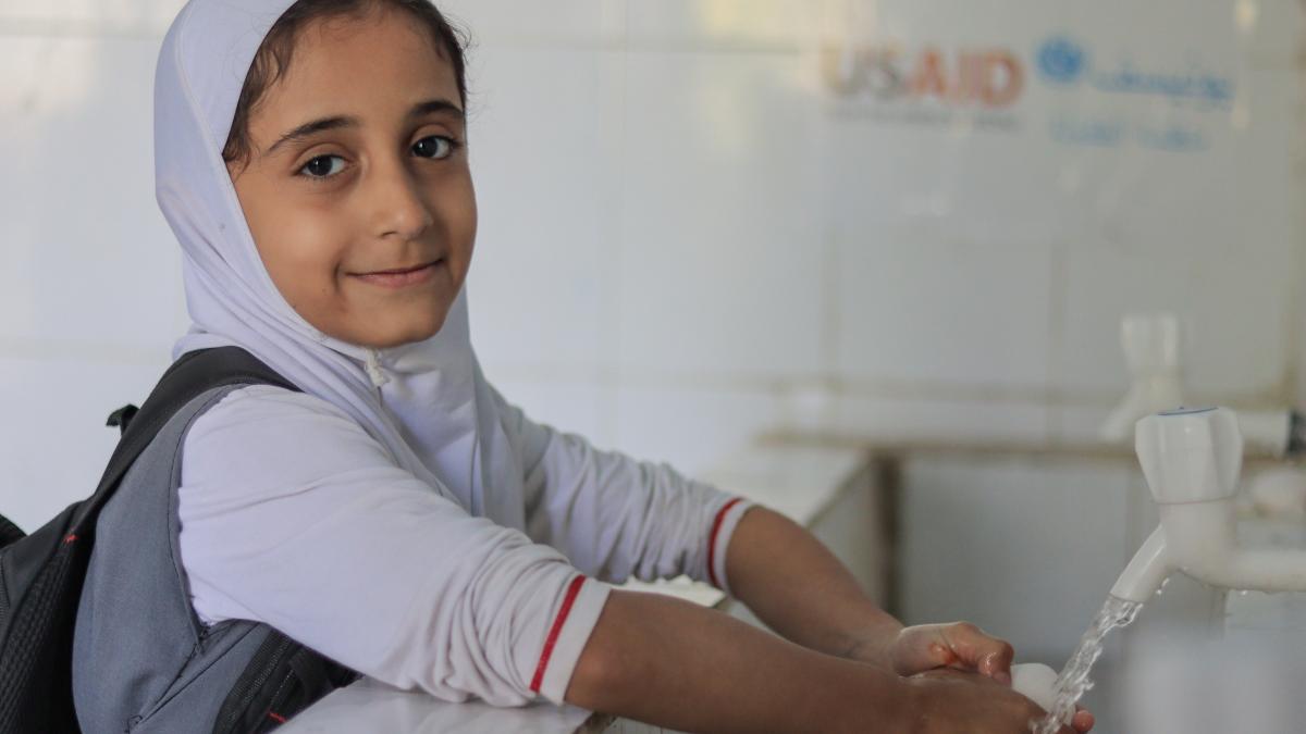 Young students like Noor, a fourth grader, can now enjoy better water, sanitation, and hygiene following USAID-funded rehabilitation carried out by UNICEF at their schools in Yemen.