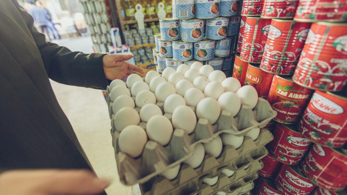 Eggs at a grocery store.